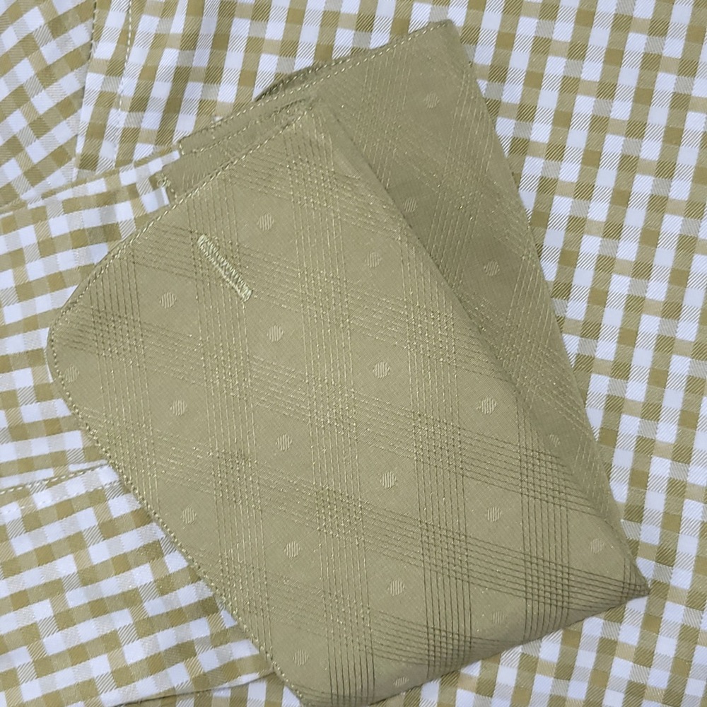 Avanti Uomo Mens Dress Shirt Olive Gingham French Cuff 17.5 36/37 Cotton Blend - Picture 4 of 9